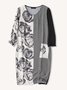 Gracila Striped Floral Printed Holiday Casual V-Neck Long Sleeve Midi Dresses