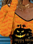 Halloween Pumpkin print loose V-Neck long sleeve T-shirt