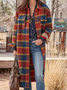 Winter Plaid Long Sleeve Lapels Casual Outerwear
