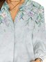 Long sleeve stand collar gradient Vintage plant flower print Top shirt
