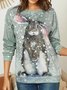 Raglan Sleeve Animal Printed Crew Neck Sweatshirt