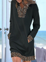 Leopard Long Sleeves Shift Above Knee Casual Tunic Dresses
