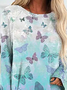 Crew Neck Cotton Blends Butterfly Tops