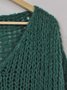 Green Openwork Long Sleeve Solid Loosen Casual Sweater