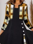 Color Block Tunic Round Neckline Fake Two Piece Midi A-line Dress