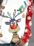 Women Casual Christmas Deer With Decorations Crew Neck Long Sleeve Sweatshirt