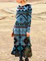 Women Vintage Ethnic Winter Crew Neck Long Sleeve Dress