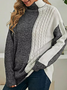 High Neckline Color Block Loose Regular Sweater Shift Sweater