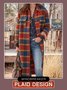 Winter Plaid Long Sleeve Lapels Casual Outerwear