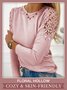 Womens Hollow Out Lace Crew Neck Long Sleeve Tops Casual Loose Blouses T-Shirts Tops