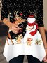 Irregular Craftsmanship Christmas Snowman and Elk Print T-shirt