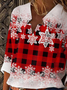 Long sleeve V-neck petal collar geometric gradient Snowflake Christmas shirt Women shirt