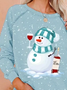 Crew Neck Cotton Blends Christmas Snowman Sweatshirt
