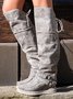 Vintage Belt Buckle Lace-up Suede Boots