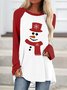 Christmas Snowman Print Vacation Round Neck Mid-length T-shirt & Top