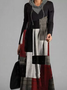 Hooded Geometric Color Block Cotton Blends Midi Dresses