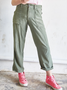 Solid Casual Pockets Mid Waist Pants