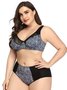 D Cup Lace Printed High Waist Large Size Underwear Set