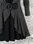 Flounce Solid Cotton-Blend Long Sleeve Women Dress