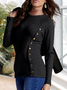 Slim-fit black sweater with double-row gold buttons on the waist Regular Fit Sweater