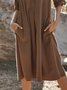 Holiday Casual Solid Color Double Pocket Long Sleeve Loosen Dresses