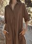 Holiday Casual Solid Color Double Pocket Long Sleeve Loosen Dresses