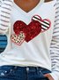 Casual Women V Neck Heart Print blouse Shirt Elegant Hollow Out Pullover Top
