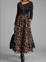 Long sleeve high elastic plain color patterned Leopard Print Long Dress