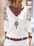 Lace V Neck Loosen Casual Shirts & Tops