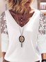 Lace V Neck Loosen Casual Shirts & Tops