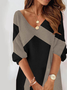 Women Dress Knee Length Dress Half Sleeve Color Block Patchwork Print Fall Winter V Neck Geometric Casual Vacation Dress