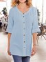 Casual Blue Round Neck Half Sleeve Solid Md-long Shirts