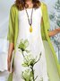 Charming Two Pieces Crew Neck Floral Half Sleeve Mother of the Bride Groom Wedding Guest Formal Dress With Linen Cardigan