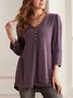 Solid Casual V Neck Long sleeve tops