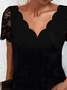 Black V Neck Casual Cotton Blends Short Sleeve T-shirt