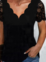 Black V Neck Casual Cotton Blends Short Sleeve T-shirt
