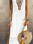 Loose Vacation Linen Simple  Ethnic V Neck Short sleeve Maxi Dress