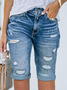 Mid Waist Solid Pocket Ripped Denim Skinny Shorts Denim & Jeans