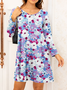 Floral Cotton Blends V Neck Casual Vacation Long sleeve Knit Dress