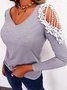 Basics See-Through Look Solid Lace Shirts & Tops Plus Size