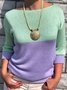 Women Color Block Autumn Simple Spandex Natural Long sleeve Loose Regular Regular Sweater