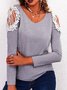 Basics See-Through Look Solid Lace Shirts & Tops Plus Size