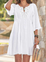 Lace/Solid/Hollow-out 3/4 Sleeves A-line Above Knee Casual/Vacation Skater Dresses