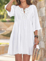 Lace/Solid/Hollow-out 3/4 Sleeves A-line Above Knee Casual/Vacation Skater Dresses