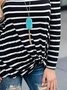 Casual Knot Front Crew Neck Striped Long Sleeve T-shirt