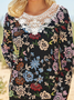 Colorful Floral Lace Neck Vintage T-Shirt Loosen Long sleeve tops