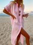 Casual Solid Lapel Three Quarter Loosen Long sleeve Woven Dress