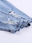 High elastic and versatile simple wash water hole breaking Denim Blue Medium waist nine point jeans