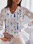 Vacation V Neck Lace stitching Cotton Blends Floral Shirts & Tops