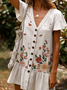 Casual Floral Cotton Blends V Neck Short sleeve Women Dress